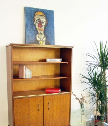 Meuble vitrine bibliothèque vintage pieds compas 50s 