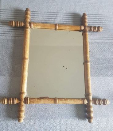  Ancien Miroir En Bambou rectangulaire 46 cm x 40 cm années 