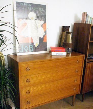 Large Commode vintage scandinave pieds compas années 60