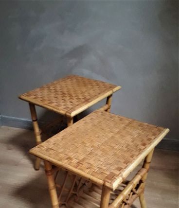 Duo de tables d'appoint vintage  bambou