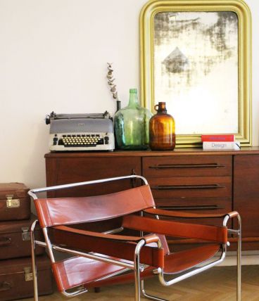 RARE - Fauteuil vintage Wassily B3 cuir marron Marcel Breuer