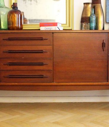 Longue Enfilade vintage pieds compas 1950/60 bois massif