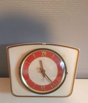 pendule Jaz vintage en bakélite blanche et rouge 