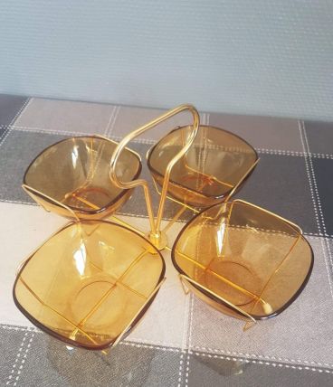 plateau apéritif vintage 4 coupes en verre Vereco et armatur