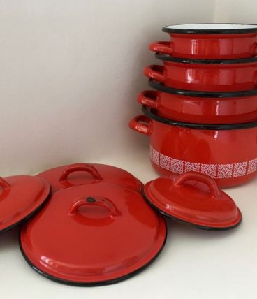 Cocottes marmites JAPY métal émail rouge