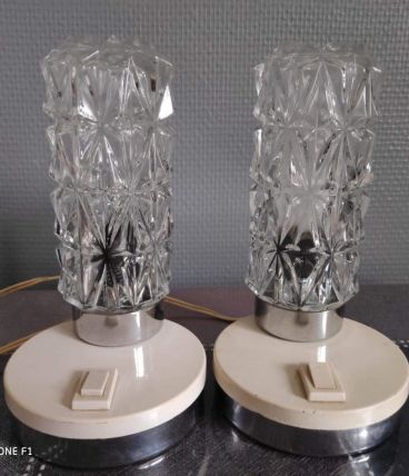 lampes de chevet vintage en verre et métal des années 70