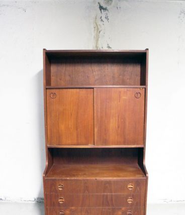 Bibliothèque meuble rangement vintage en teck danois 1970's