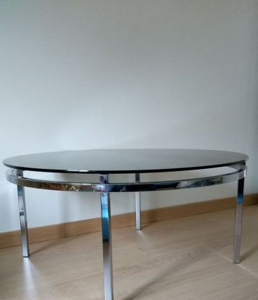 Table basse chrome et verre fumé