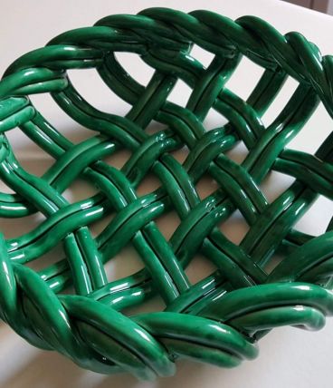 coupe à fruits vintage en céramique tressée verte années 50