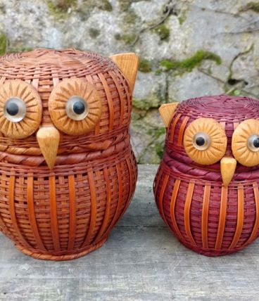 chouettes vintage osier rotin vide poche