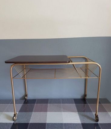 desserte range-vinyles  formica et structure métal doré