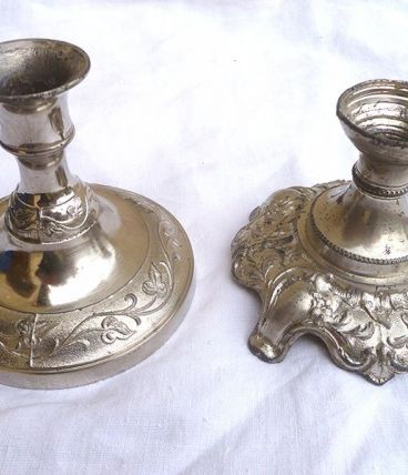 lot bougeoirs  en metal argenté,  vintage