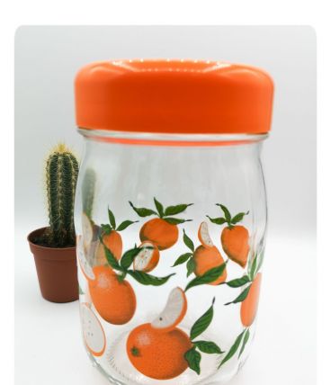 Pot en verre couvercle orange