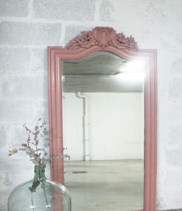 Grand Miroir vintage ancien à moulures vieux rose