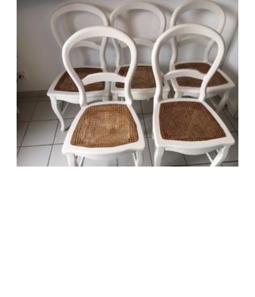 5 chaises cannées "Campagne Chic" en bois patiné