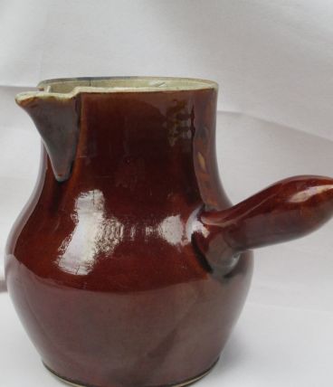 pot à lait broc pichet en grè vernissé marron très ancien