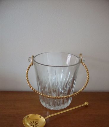 SEAU A GLACE ET SA CUILLERE METAL DORE