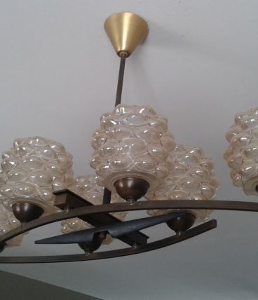 Lustre métal noir et verre.