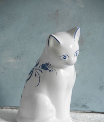 Statuette chat en faïence