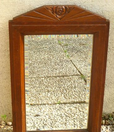 miroir  en  bois , biseauté, vintage
