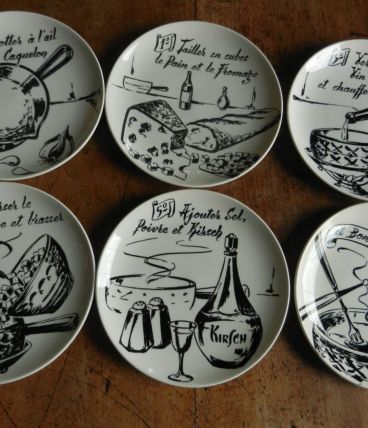 service à fondue vintage Giens noir et blanc