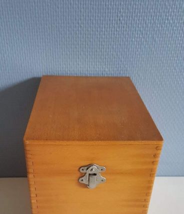 boîte en bois verni  rangement de fiches 3 compartiments