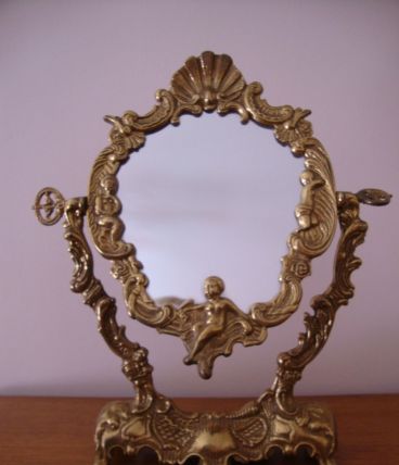 ANCIEN MIROIR PSYCHE DECOR ANGELOT  BRONZE DORE