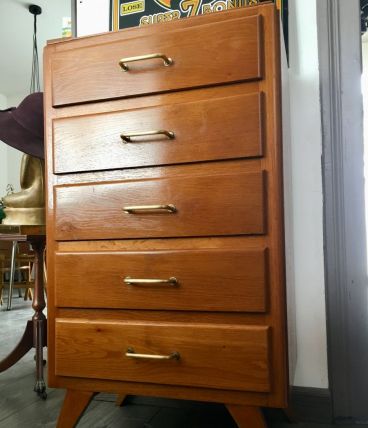 Chiffonnier, semainier vintage scandinave pieds compas 