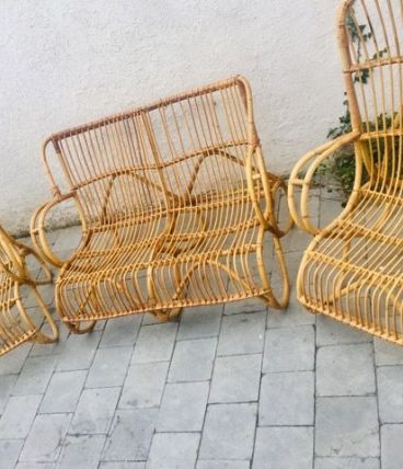 Salon de jardin rotin vintage 