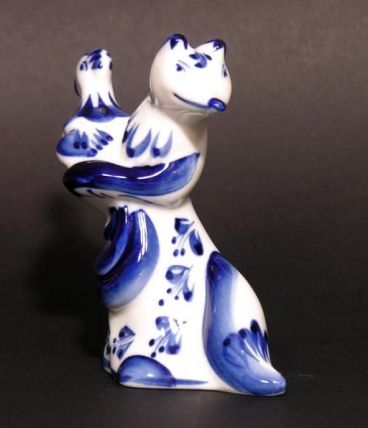 Femme Renard et Poule GZHEL / Porcelaine de GJEL