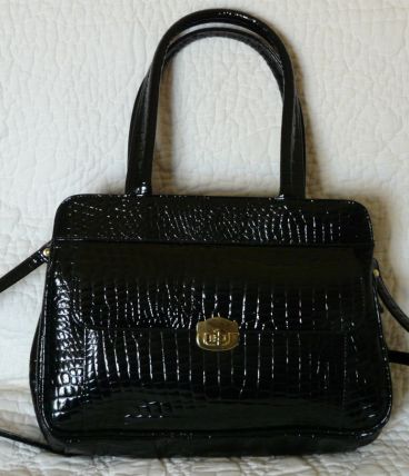 Sac à main vintage noir vernis  années 70