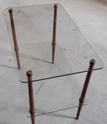 petite table basse en verre et bois 1960 tres bon etat h55x4