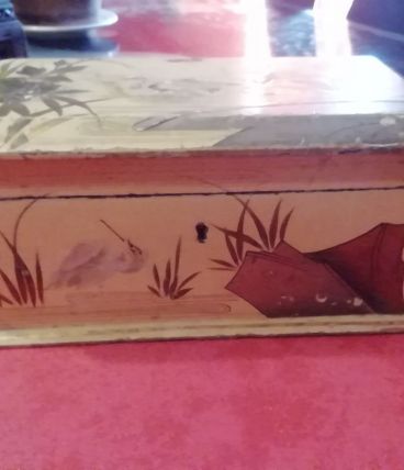 coffret bois peint héron