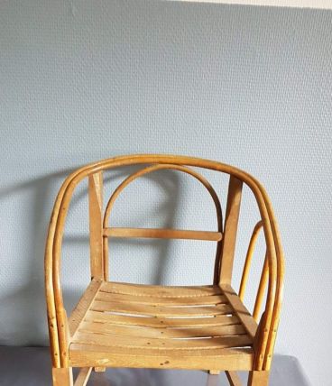 fauteuil enfant bois et rotin vintage années 50