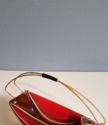 serviteur céramique avec poignée en métal doré vintage