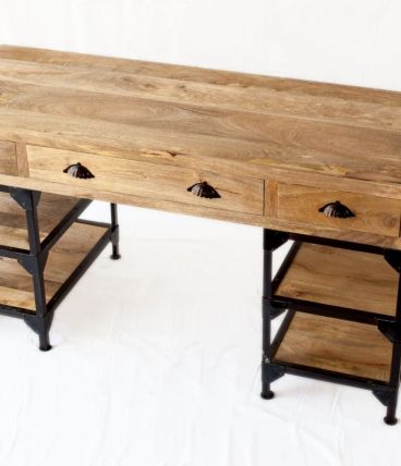 Bureau industriel métal et bois de manguier