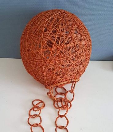 suspension boule orange corde et rotin vintage Audoux Minet 