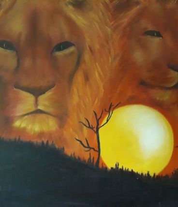 Tableau - Peinture a l'huile originale - Les lions