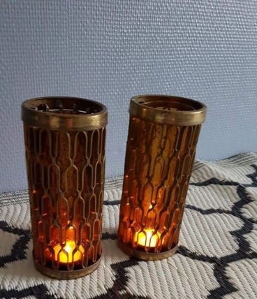 photophores bougeoirs style moucharabieh en laiton et verre 