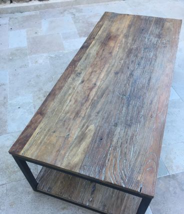 Grande table basse en bois massif et métal