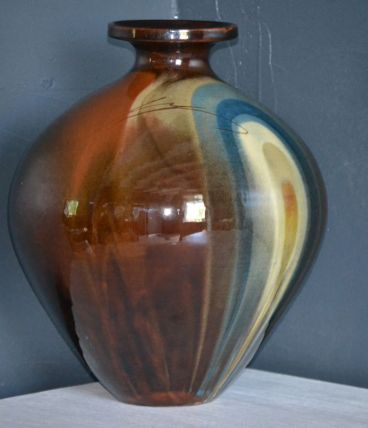 Vase boule en céramique vernie 1970
