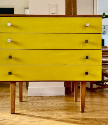 Commode vintage jaune années 50 / 60