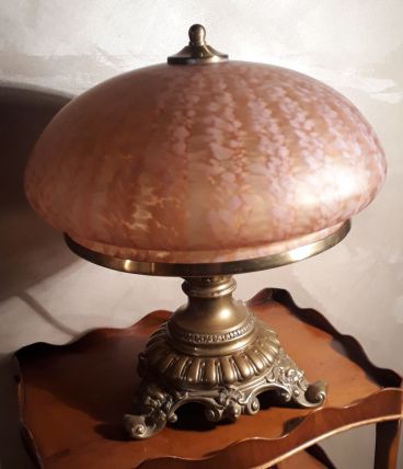 Lampe Art Deco Bronze Doré Pate De verre