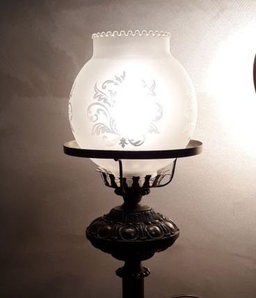 lampe acier patine avec globe crisal 36x15 
