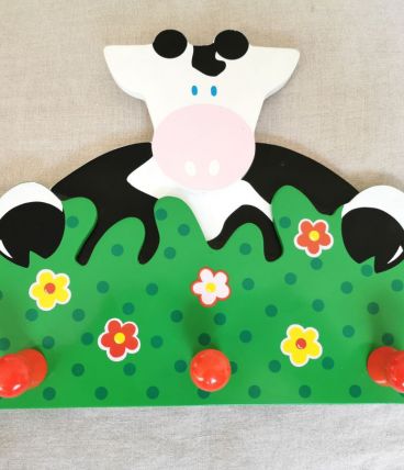Porte manteau en bois motif vache 