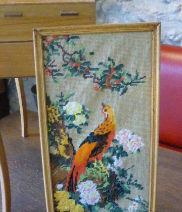 Deux Canevas le Bouquet de roses rouges et la colombe 1960's