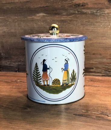 Boîte métallique ronde  motif faïence HB HENRIOT QUIMPER