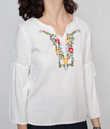 Blouse coton bohème 70’s broderie fleurie taille 36