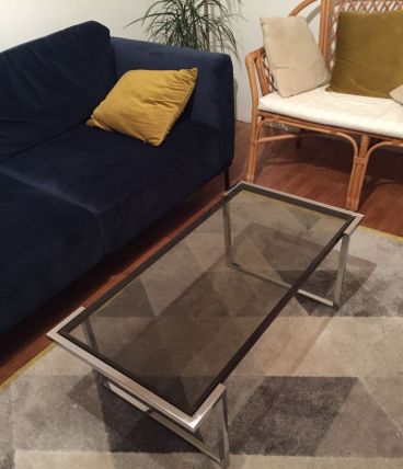 Table basse chrome et verre fumé