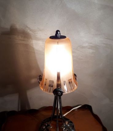 lampe fer forgee de bureau art deco verre 